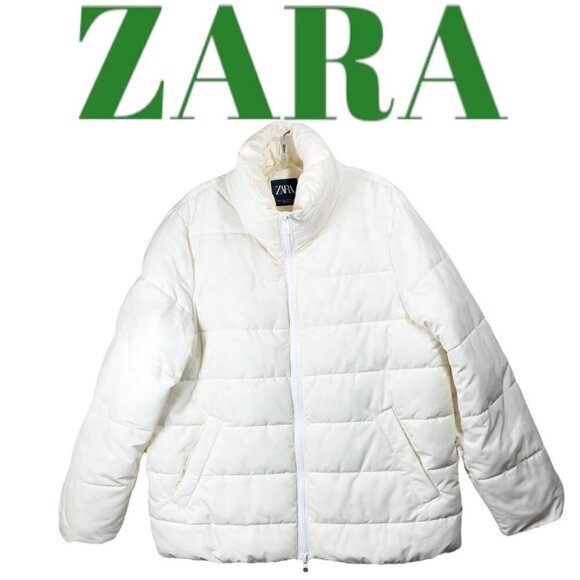 ZARA Mid Length Oversized Cocoon Puffer Coat Cream Water‎ Resistant, Size Large - Picture 4 of 16